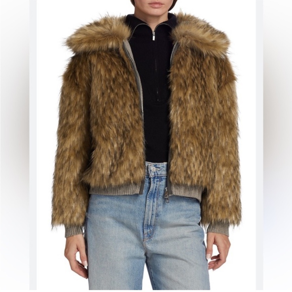 Naadam Faux Fur Cashmere Reversible Bomber Jacket Coat Brown Nwt M